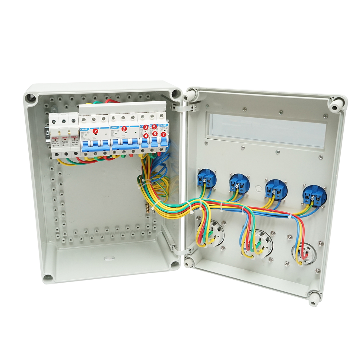 Tablou grup prize organizare santier 4x230V/16A, 2x400V/32A, 1x250V/16A, 12 module 400x300x186mm IP67 SUNTREE