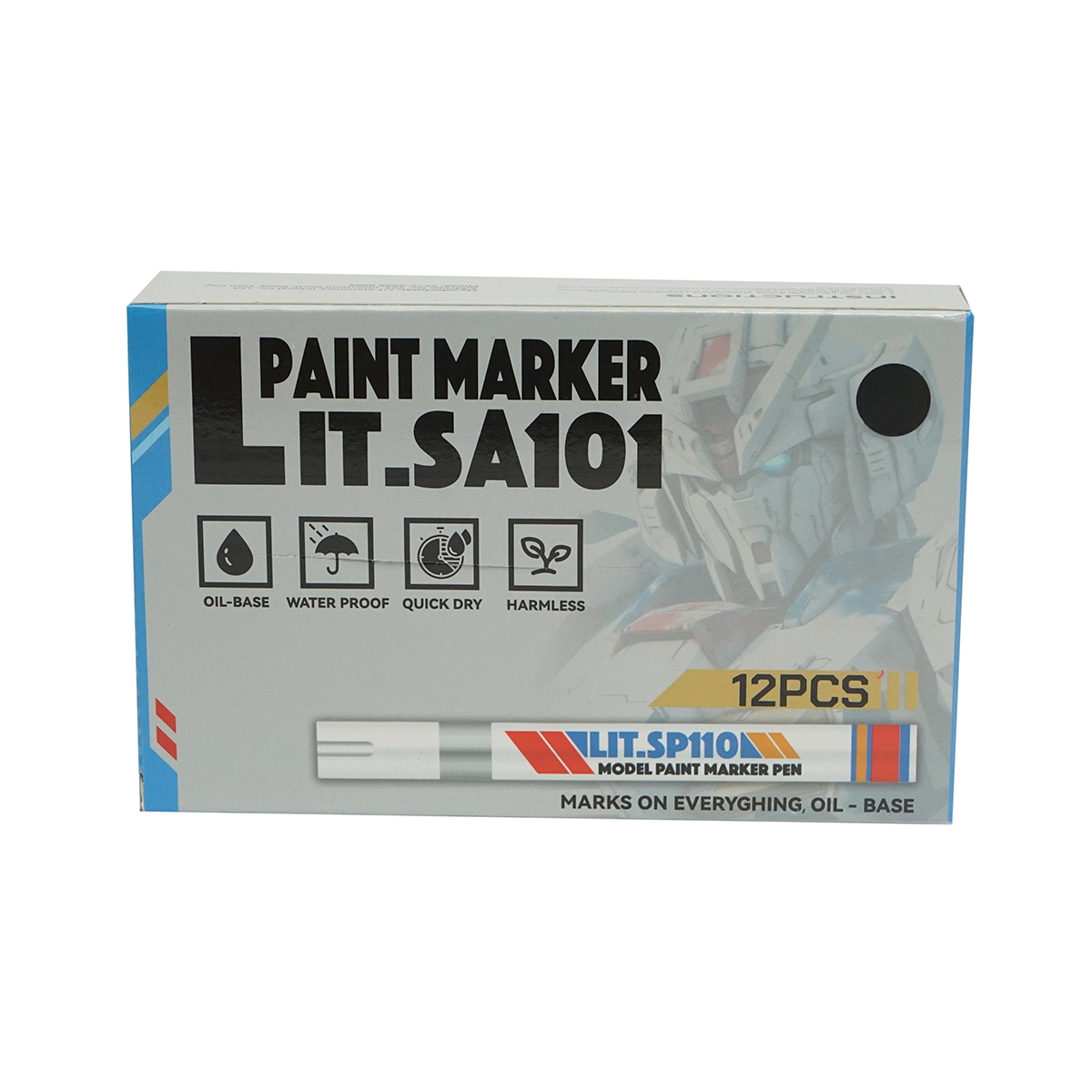 Set 12 buc Marker vopsea negru pe baza de ulei, impermeabil, uscare rapida