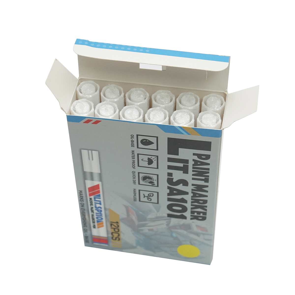 Set 12 buc Marker vopsea galben, pe baza de ulei, impermeabil, uscare rapida