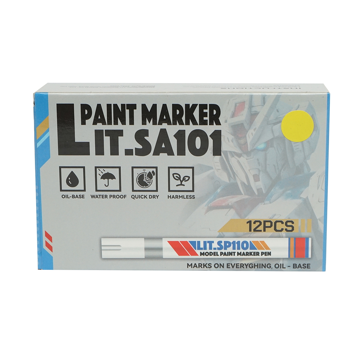 Set 12 buc Marker vopsea galben, pe baza de ulei, impermeabil, uscare rapida