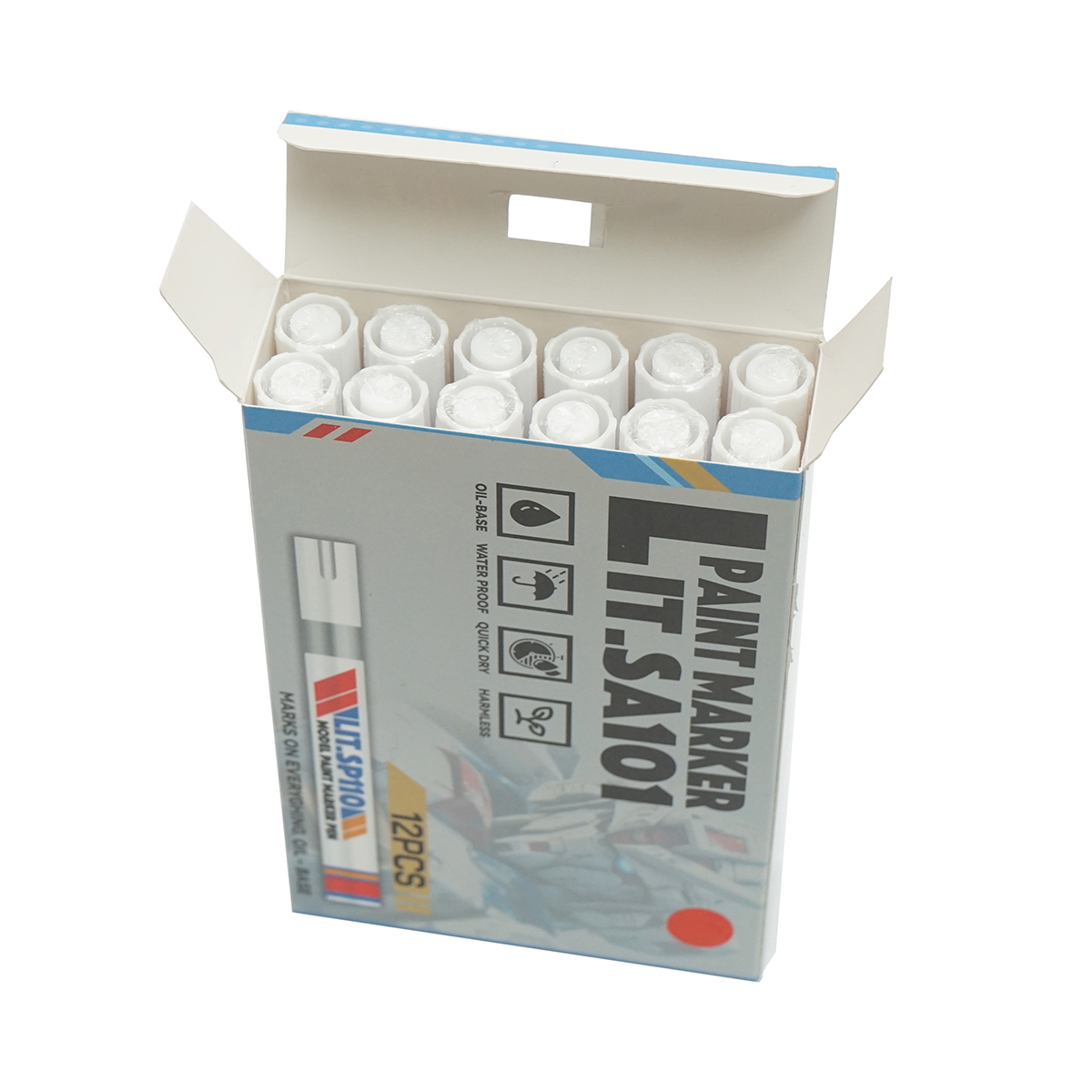 Set 12 buc marker vopsea rosu pe baza de ulei, impermeabil, uscare rapida