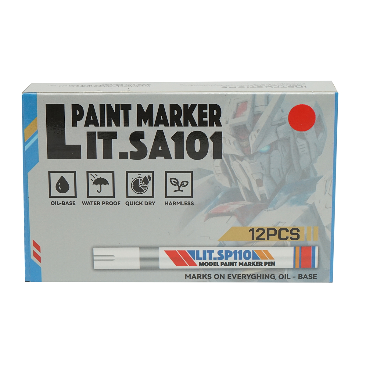 Set 12 buc marker vopsea rosu pe baza de ulei, impermeabil, uscare rapida