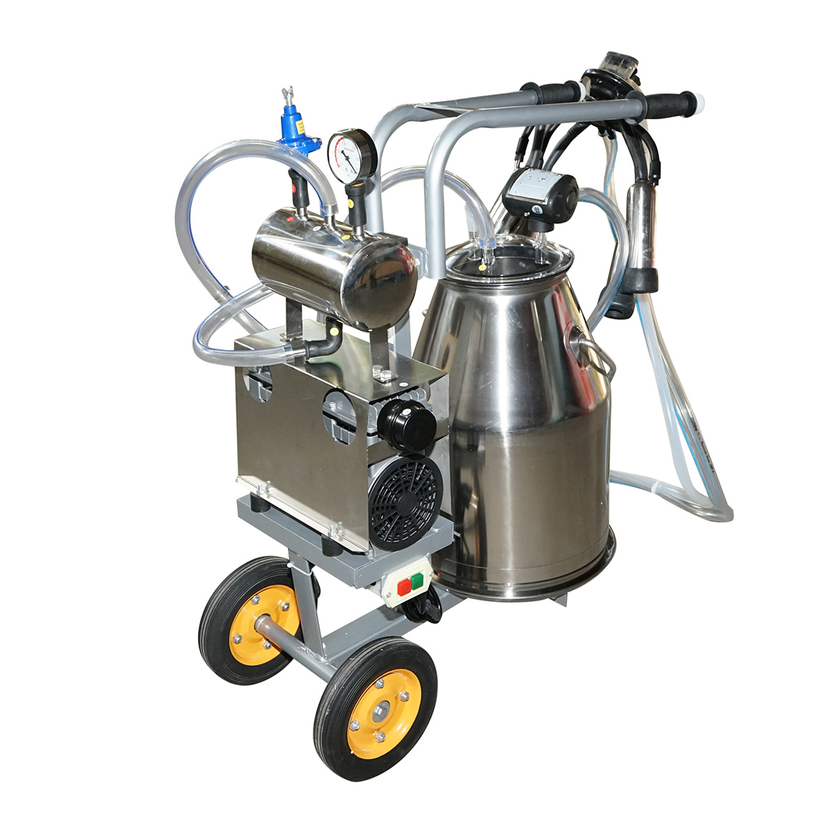 Aparat de muls vaci 1 post 650W, bidon inox 25L, grup de muls 4 mansoane, presiune vid 45-50 kPa, pulsatii 60-80 cpm, 220-240V 50Hz, 30.9 Kg