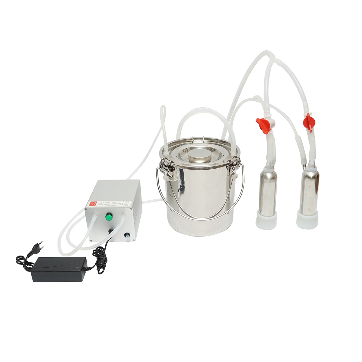 Aparat de muls electric 60 W, 220 V, 1 post pentru vaci, pompa vacuum 50 pulsatii/min, bidon INOX 5 L, adaptor 220 V