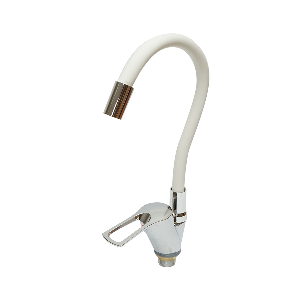 Baterie chiuveta bucatarie cu pipa flexibila, finisaj crom cu alb, stativ cu monocomanda, material aliaj zinc, accesorii incluse