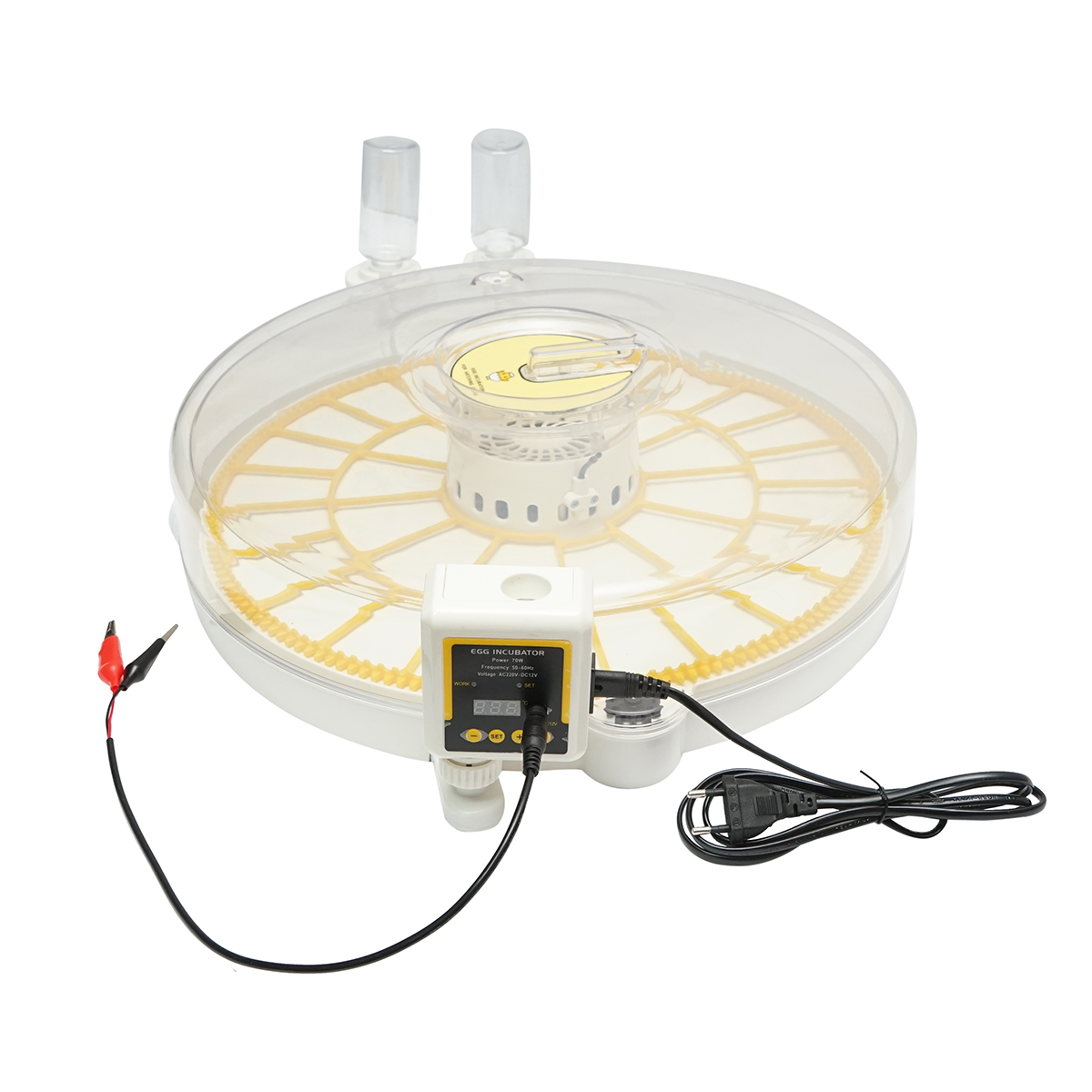 Incubator automat 35 oua 70W, 12V-220V, rotire la 120 min, control temperatura si umiditate, afisaj digital, rezervor automat apa, capac transparent, iluminare