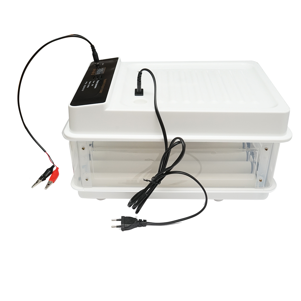 Incubator automat 30 oua 50W, 12V/220V AC-DC, rotire automata la 120 min, afisaj digital temperatura, ventilator, rezervor automat apa si control umiditate, iluminare, capac transparent
