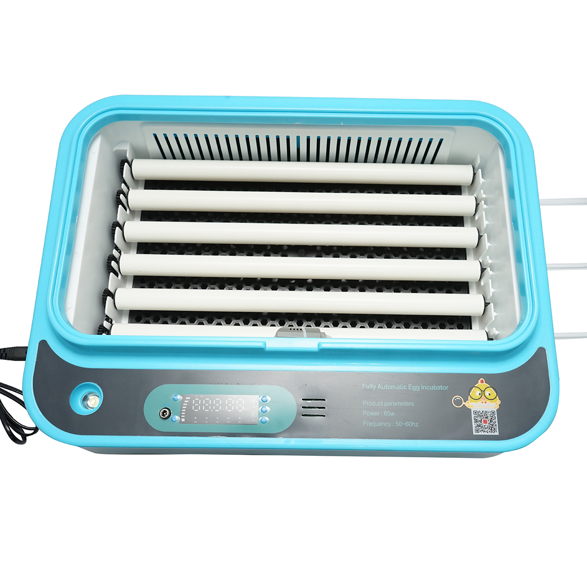 Incubator automat 36 oua 80W, 12V-220V AC/DC, afisaj digital, rotire automata la 120 min, control temperatura si umiditate, rezervor automat apa, ventilatie, alarma