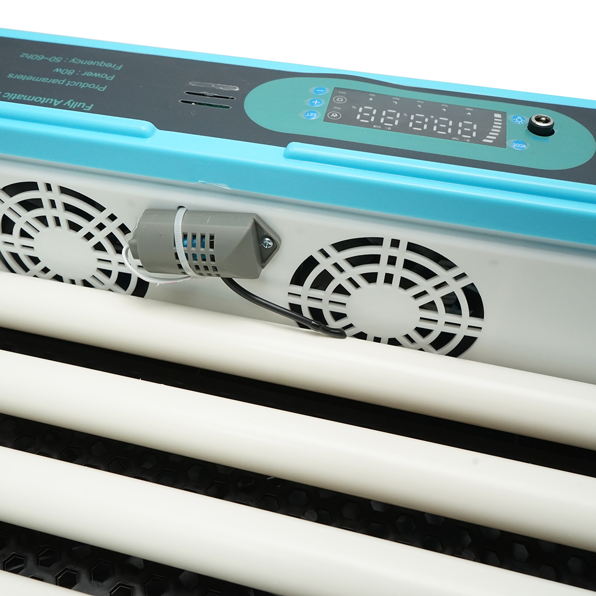 Incubator automat 36 oua 80W, 12V-220V AC/DC, afisaj digital, rotire automata la 120 min, control temperatura si umiditate, rezervor automat apa, ventilatie, alarma