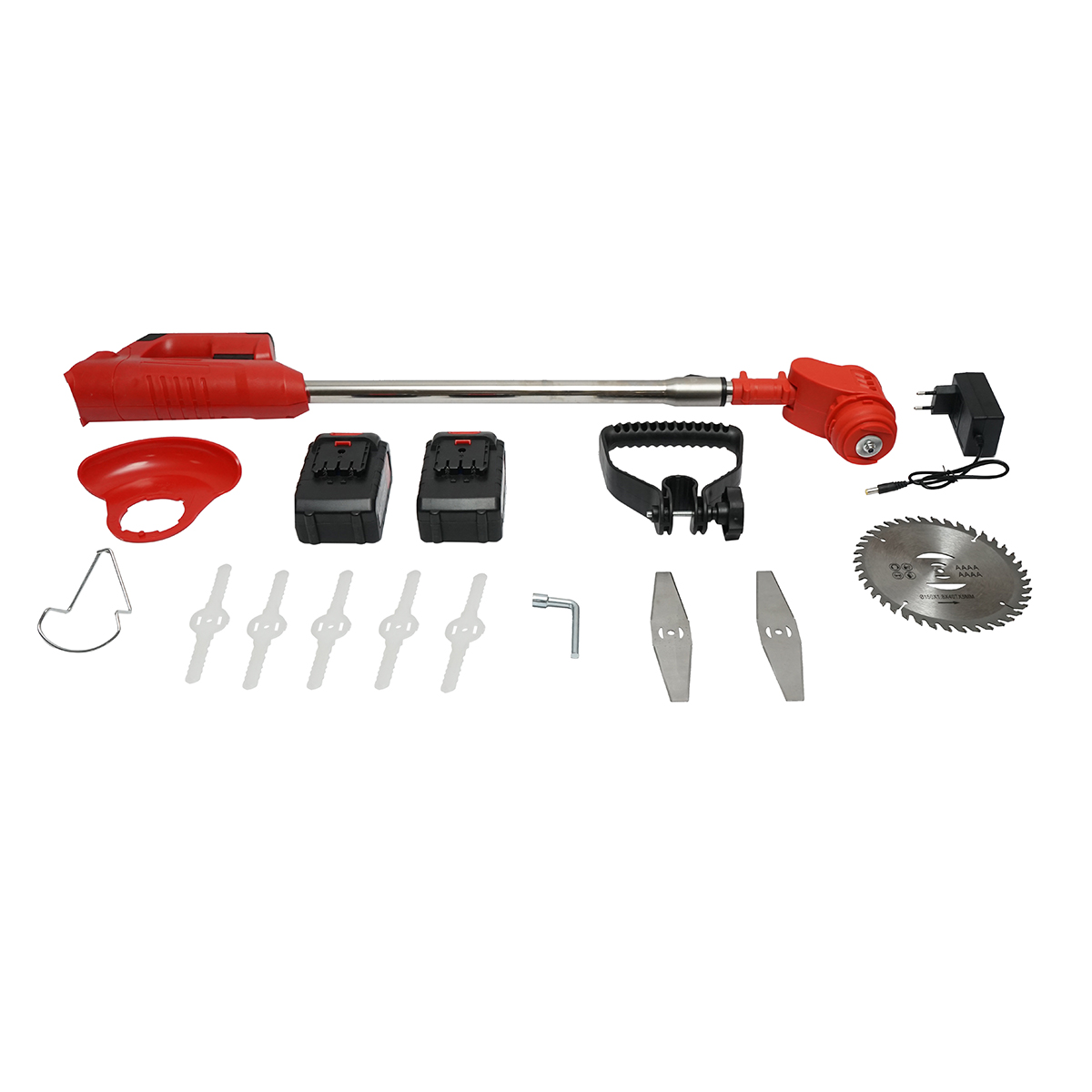 Motocoasa electrica extensibila 850W, 2 baterii Lithium 21V 3000 mAh, viteza 18000 r/min, disc 150 x 1.8 x 40T x 5mm, greutate 2.88 kg