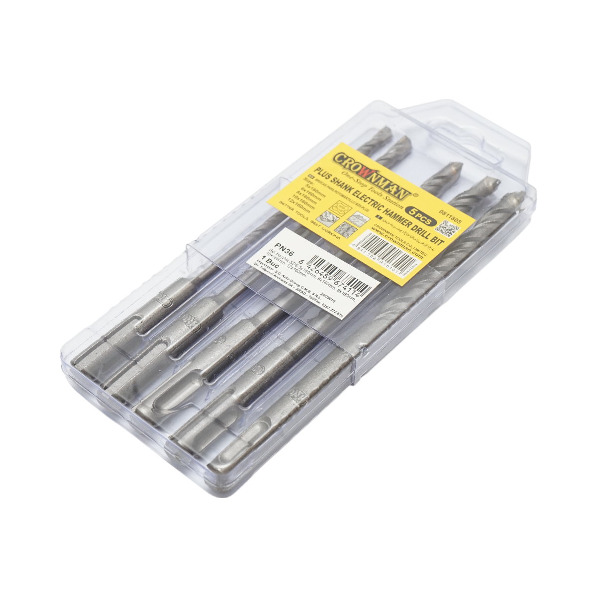 Set 5 burghie CROWNMAN SDS 5-12 mm, lungime 160 mm, pentru beton, zidarie si caramida