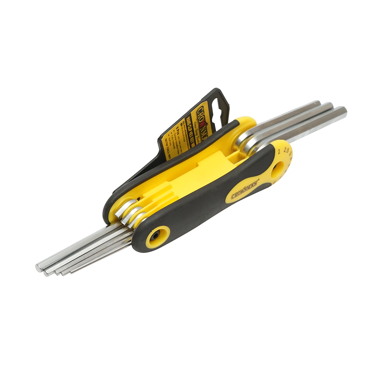 Set 8 chei imbus hexagonale pliabile cu maner tip briceag 2-8mm, otel crom-vanadiu Cr-V, duritate HRC 50-54, CROWNMAN