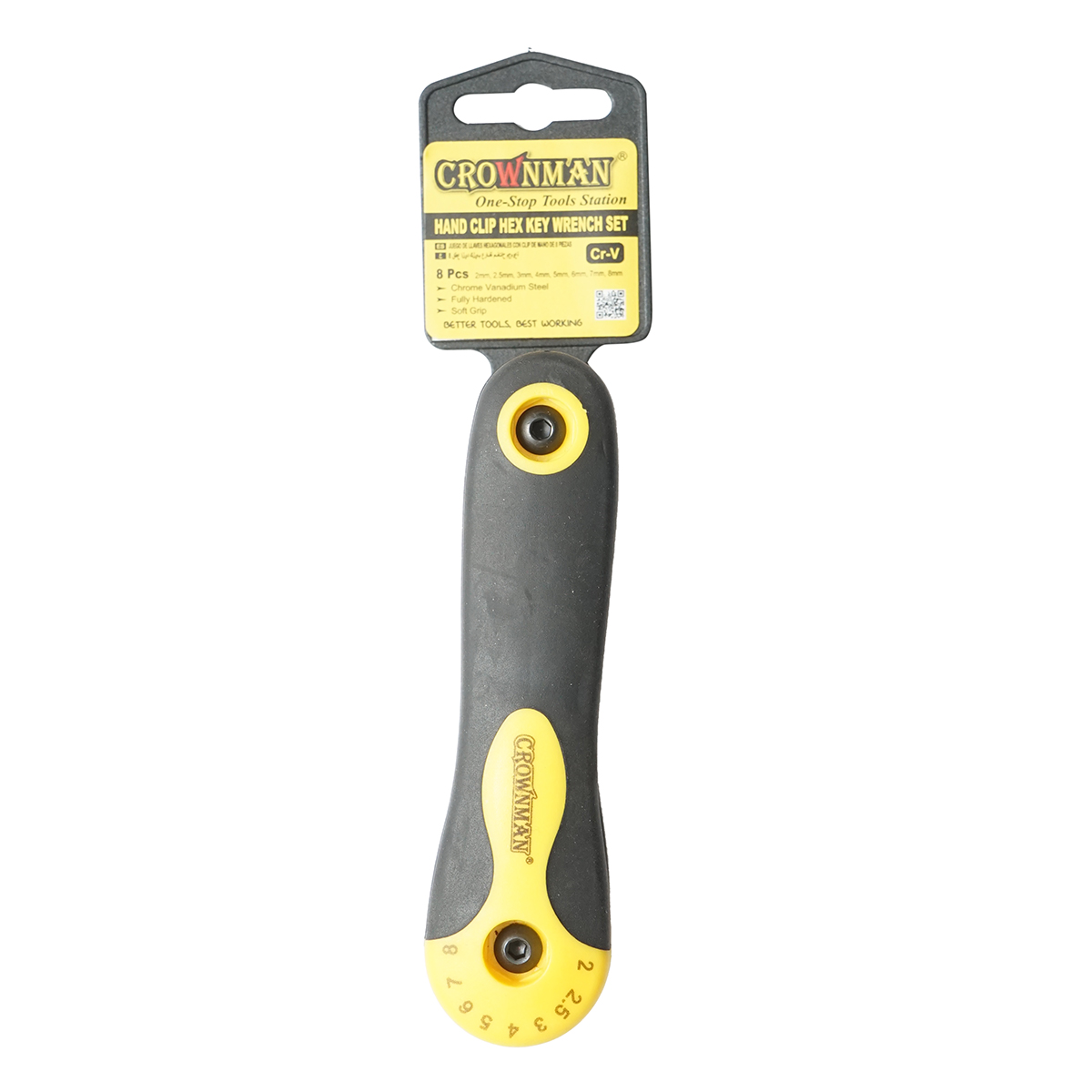Set 8 chei imbus hexagonale pliabile cu maner tip briceag 2-8mm, otel crom-vanadiu Cr-V, duritate HRC 50-54, CROWNMAN