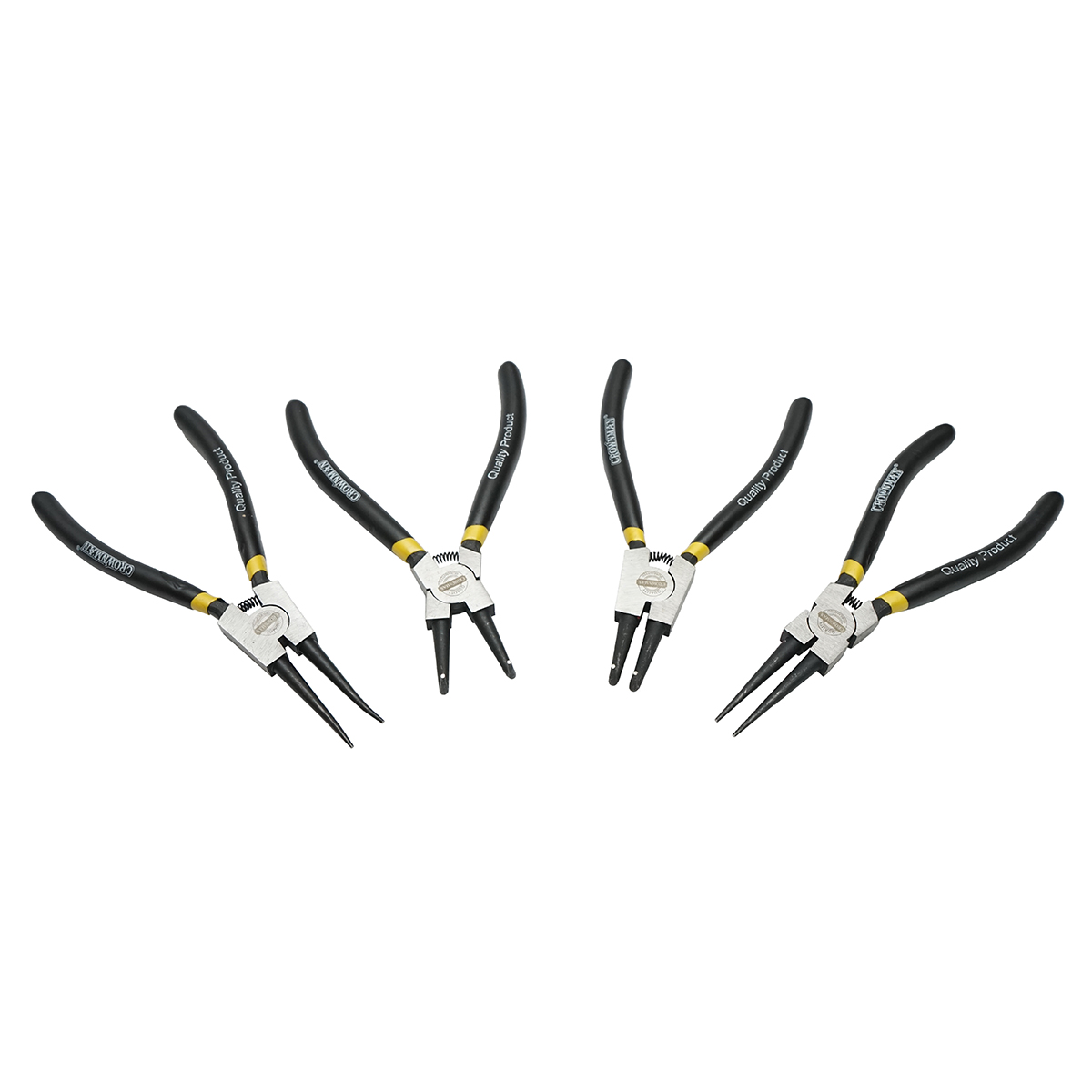 Set clesti sigurante seeger CROWNMAN 180 mm (7) din otel carbon, manere PVC, varf drept si curbat pentru interior si exterior, duritate HRC 42-48