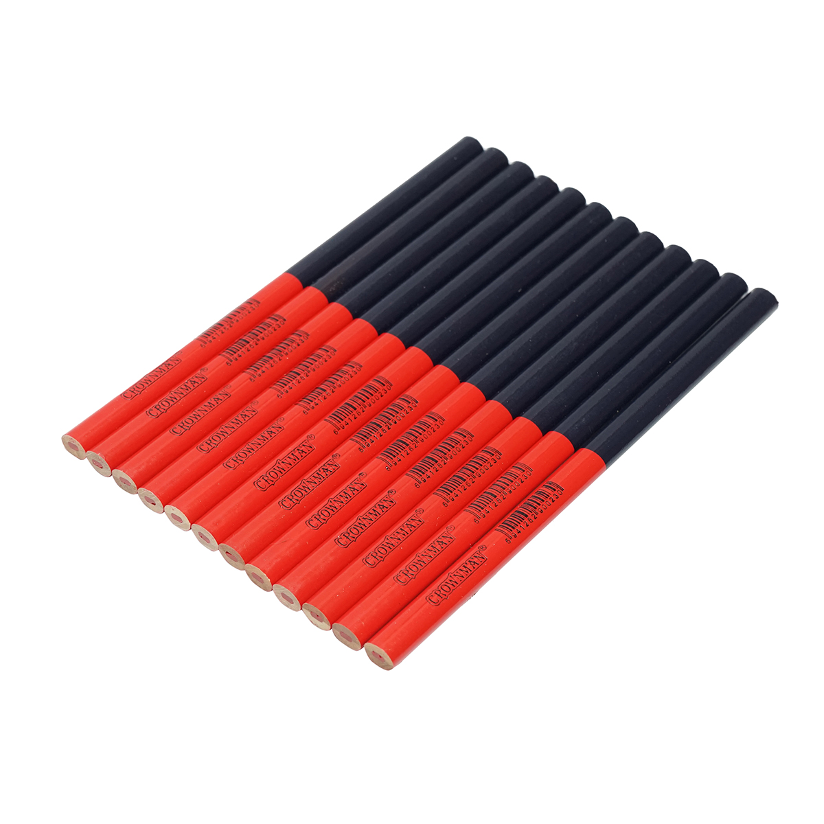 Set 12 creioane ovale tamplarie/constructii CROWNMAN, lemn, 17.8 cm, 4.2 x 2.0 mm, rosu/negru