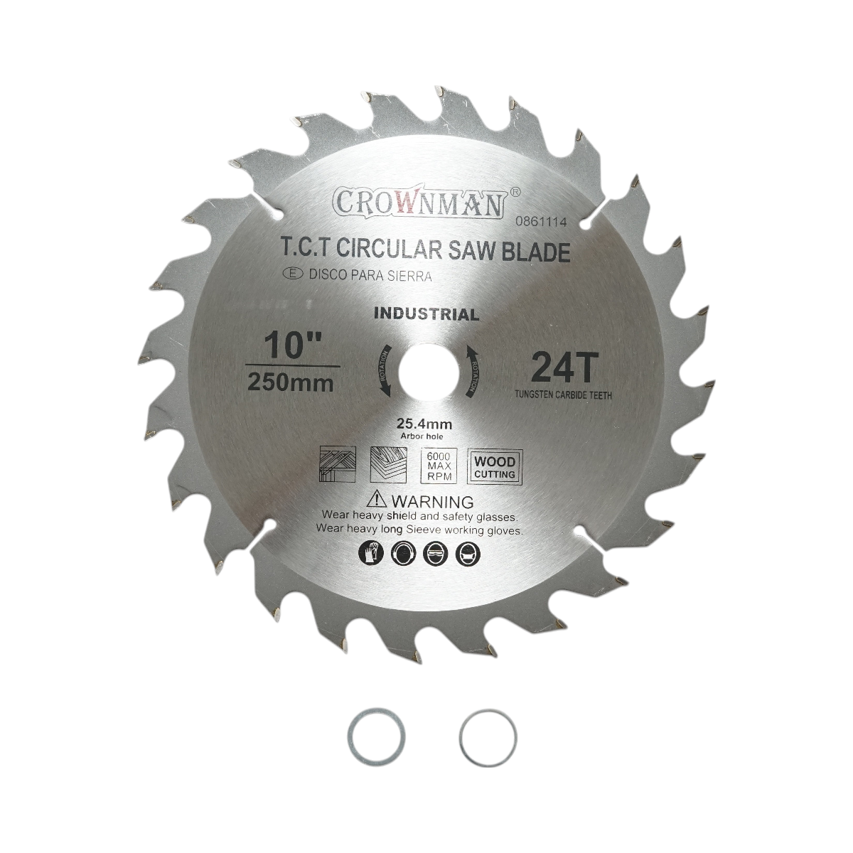 Disc circular vidia pentru lemn 250x25.4mm, viteza max. 6000rpm, 24 dinti, industrial Crownman