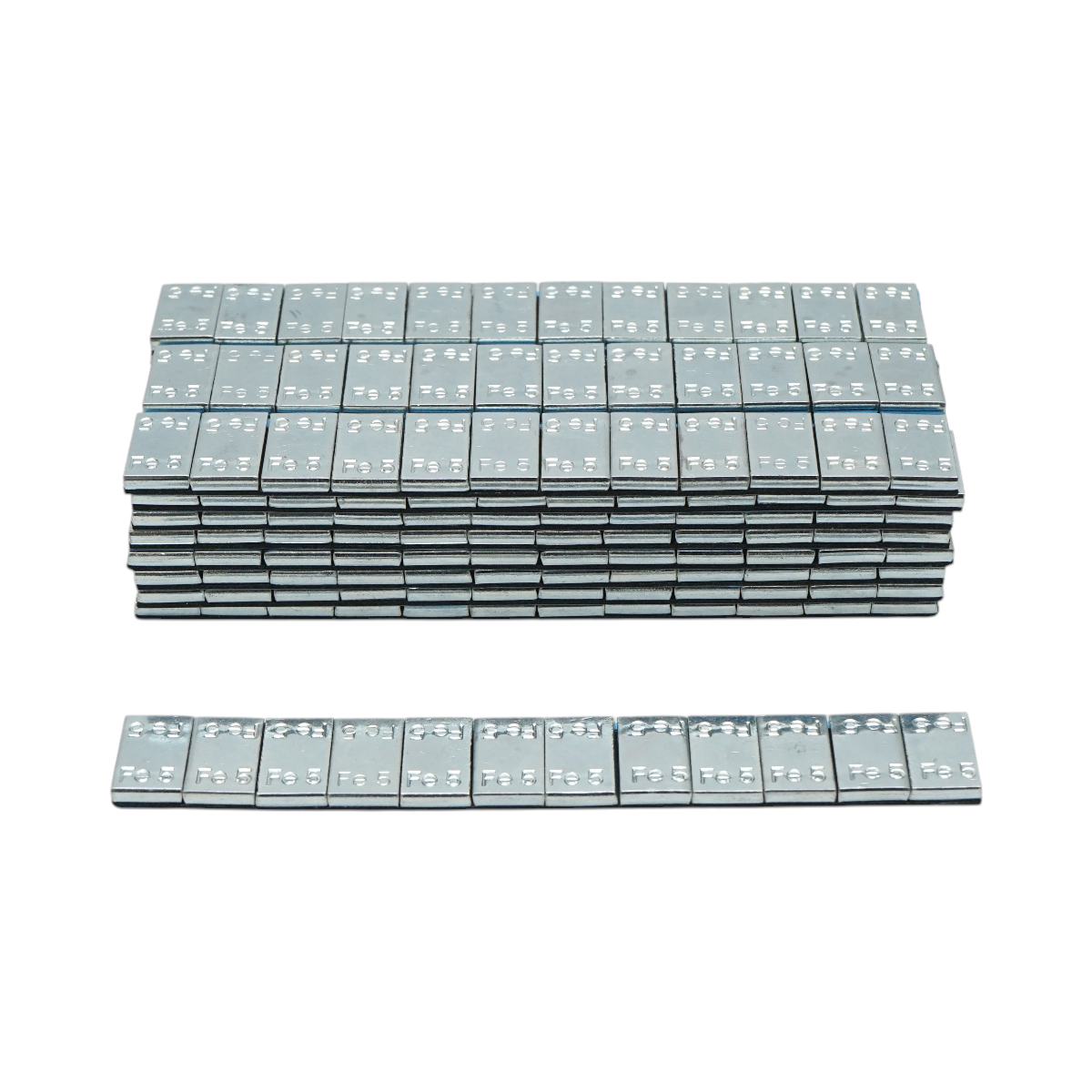 Contragreutati autoadezive zincate pentru echilibrare roti Fe 60g (5g x 12 buc/banda), 100 benzi/cutie, culoare gri metalic, greutate totala cutie 6000g