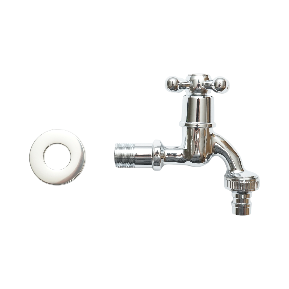 Robinet apa de serviciu pentru montaj pe perete, otel inoxidabil, finisaj crom lucios