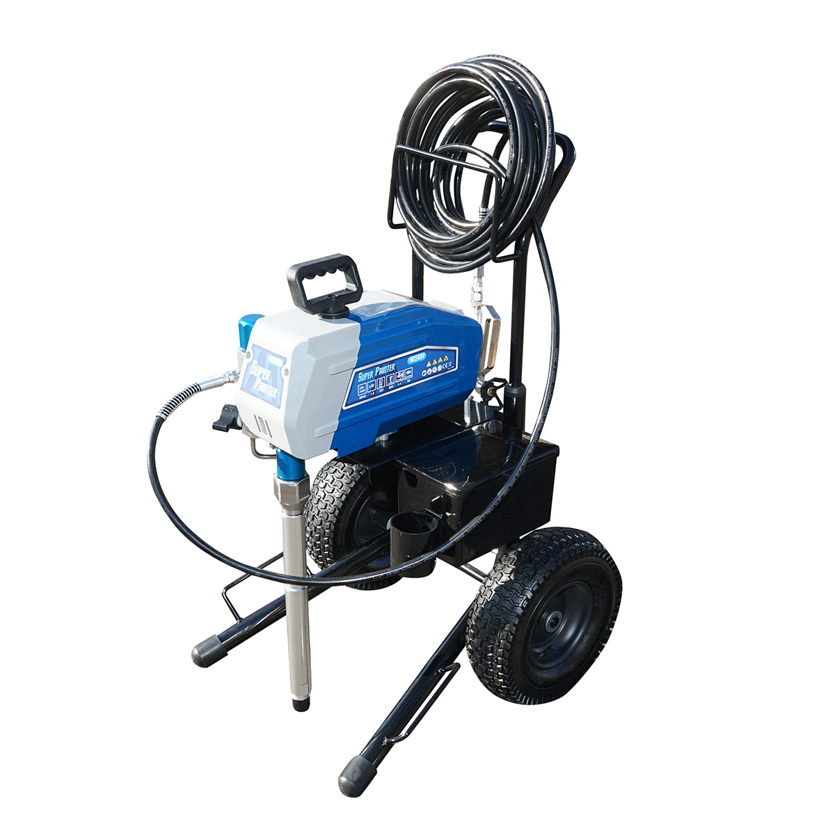 Pompa de vopsit airless Super Painter M24H cu piston, motor Brushless 1.3 kW, 220-240V, 2.4 L/min, duza 517 (0.017), presiune 227 bar, furtun 15 m, carucior inalt