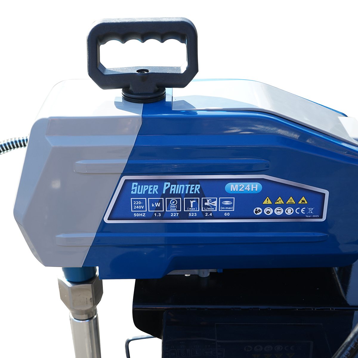 Pompa de vopsit airless Super Painter M24H cu piston, motor Brushless 1.3 kW, 220-240V, 2.4 L/min, duza 517 (0.017), presiune 227 bar, furtun 15 m, carucior inalt