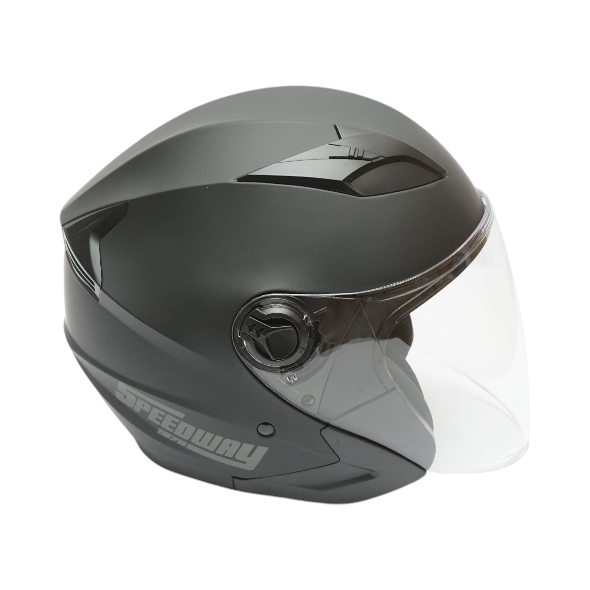 Casca moto tip jet neagra, model urban cu viziera transparenta si ochelari de soare, marimea L