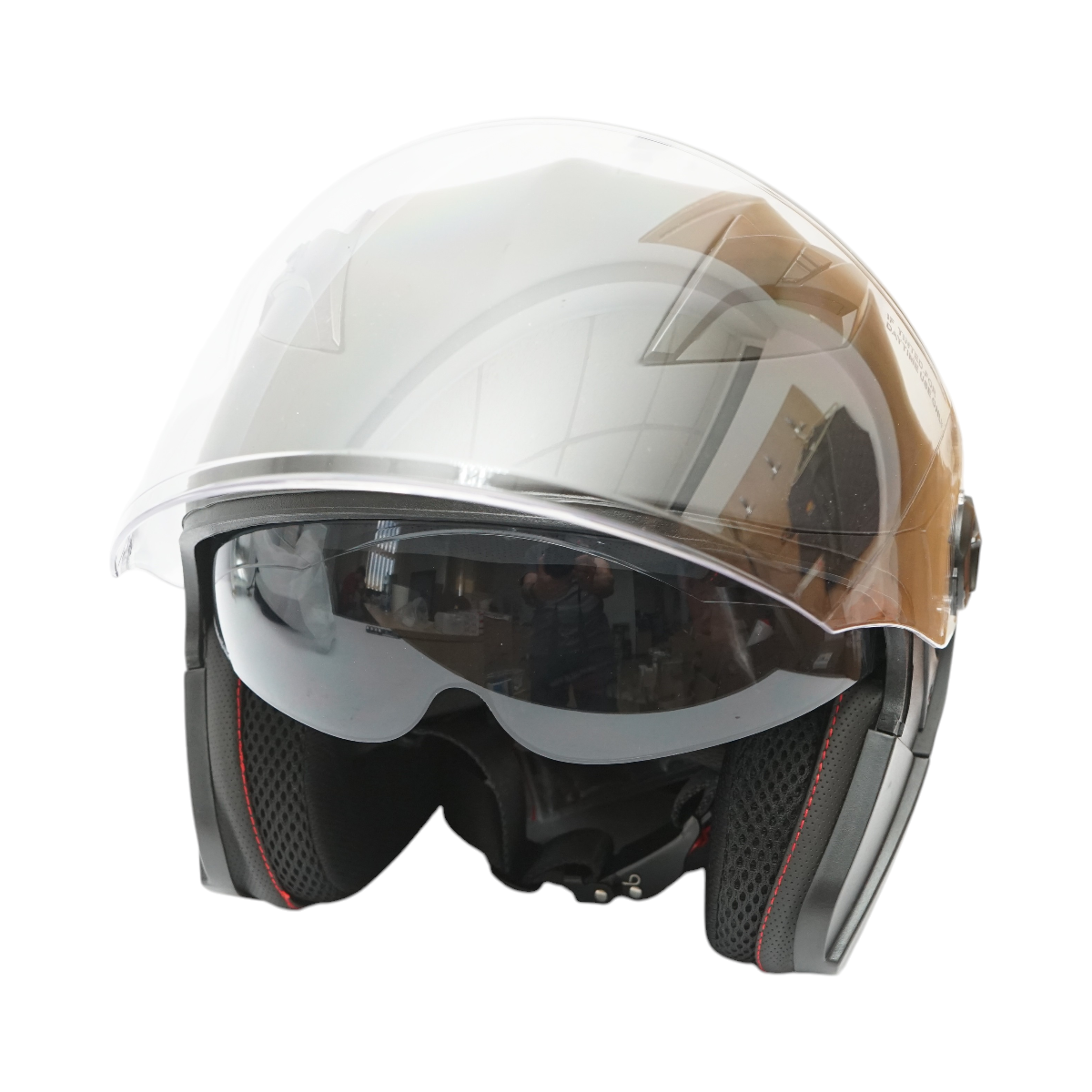 Casca moto tip jet neagra, model urban cu viziera transparenta si ochelari de soare, marimea L