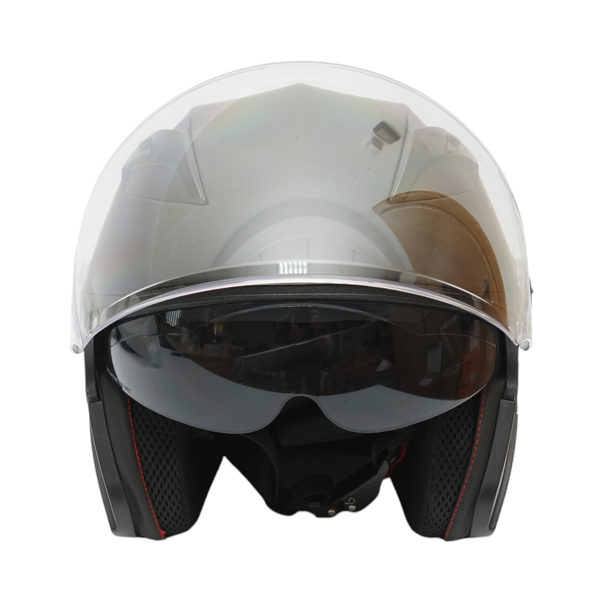 Casca moto tip jet neagra, model urban cu viziera transparenta si ochelari de soare, marimea XL