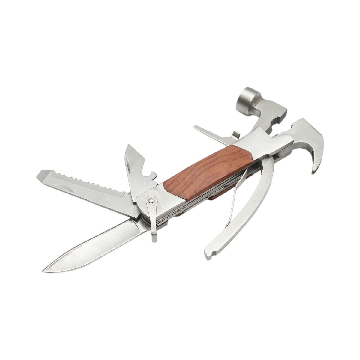 Cleste multifunctional pliabil 8 in 1 din otel inoxidabil, maner din lemn, 210 mm