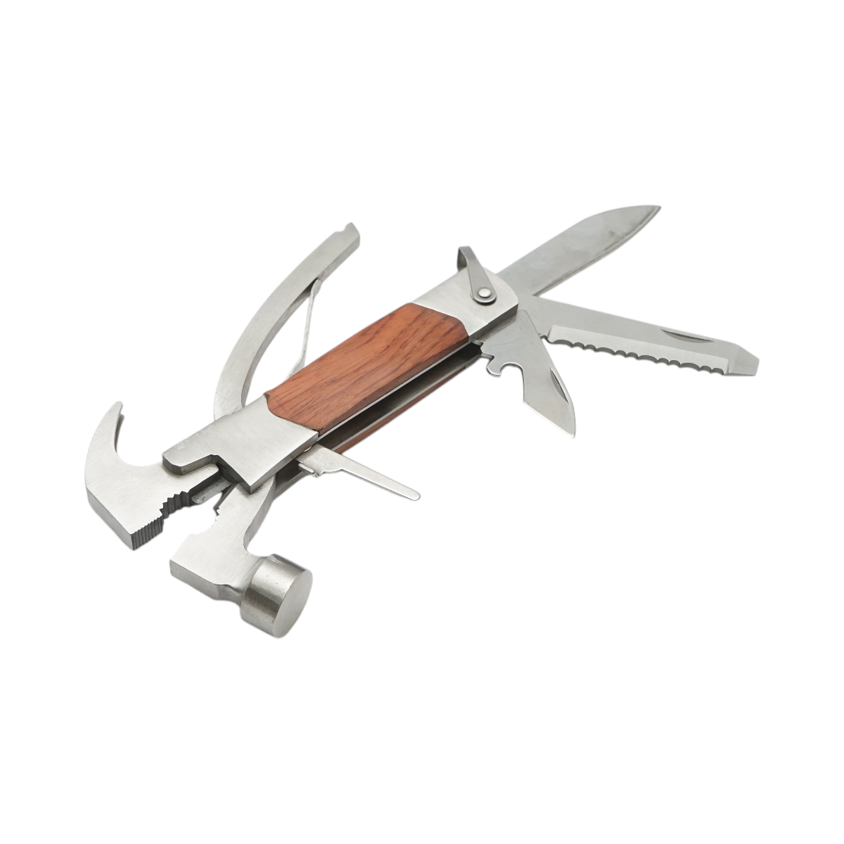 Cleste multifunctional pliabil 8 in 1 din otel inoxidabil, maner din lemn, 210 mm