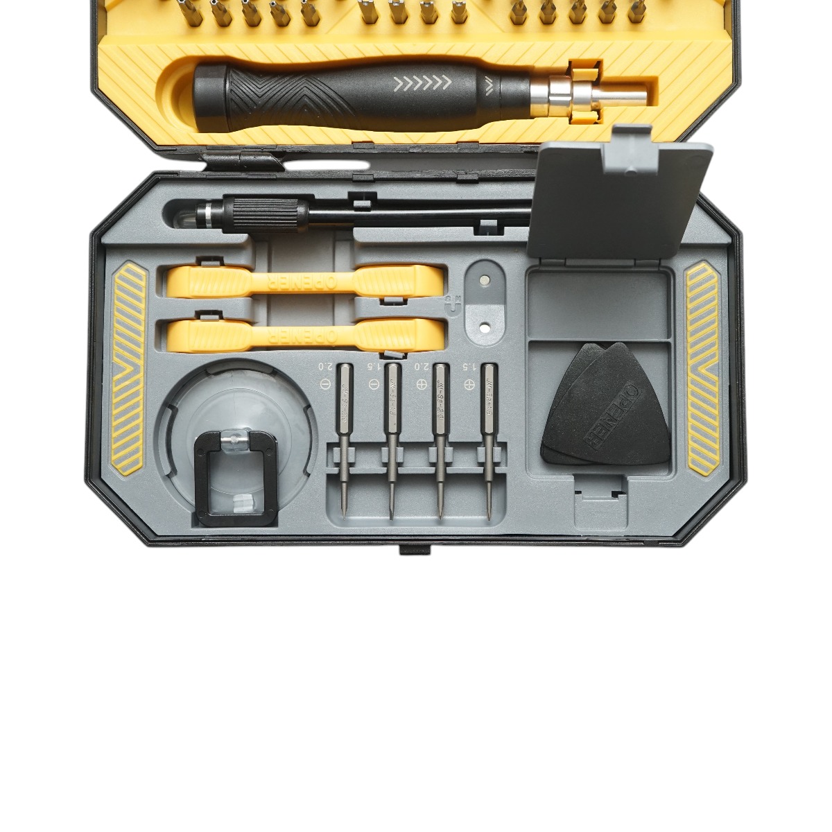 Trusa surubelnite de precizie pentru electronice 145 piese Cr-V cu biti Torx (T1-T20, T6H-T20H), Hex (H0.7-H6.0), Philips/JIS, PZ00-PZ2, Tri-Wing, Pentalobe, U-forma, Square, Triunghiular, SIM, mufe hexagonale