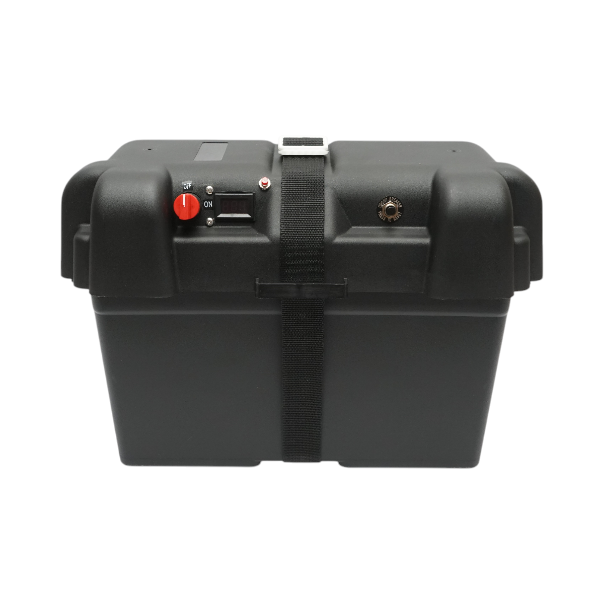 Cutie baterie auto cu voltmetru 12V, intrerupator alimentare 100A, siguranta 30A, priza bricheta, afisaj LCD, 2xUSB 360x180x235mm