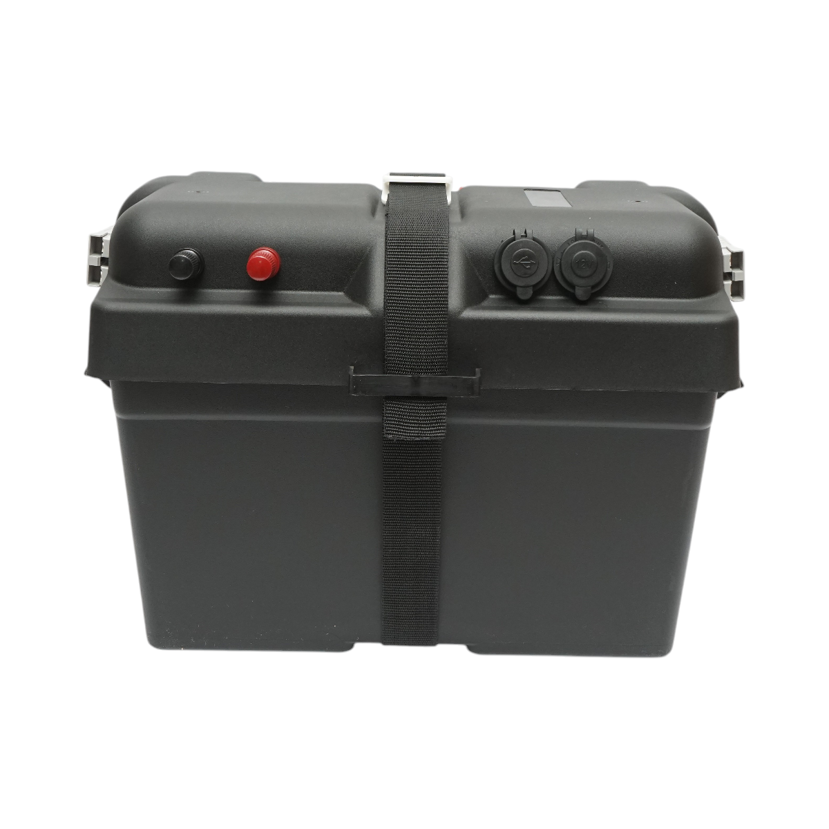 Cutie baterie auto cu voltmetru 12V, intrerupator alimentare 100A, siguranta 30A, priza bricheta, afisaj LCD, 2xUSB 360x180x235mm