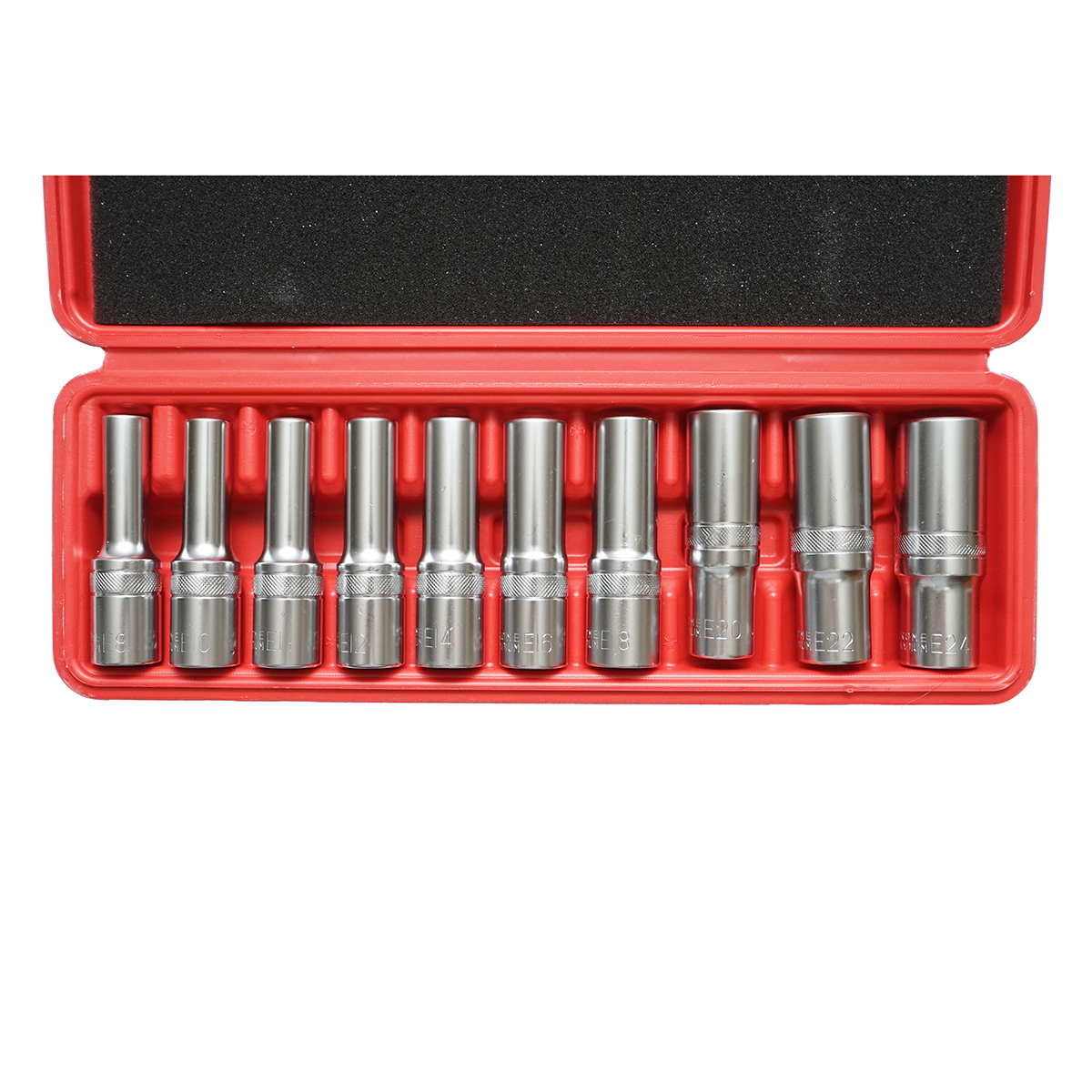 Trusa chei tubulare E-Torx E8-E24, patrat 1/2 inch, 10 piese (E8, E10, E11, E12, E14, E16, E18, E20, E22, E24)