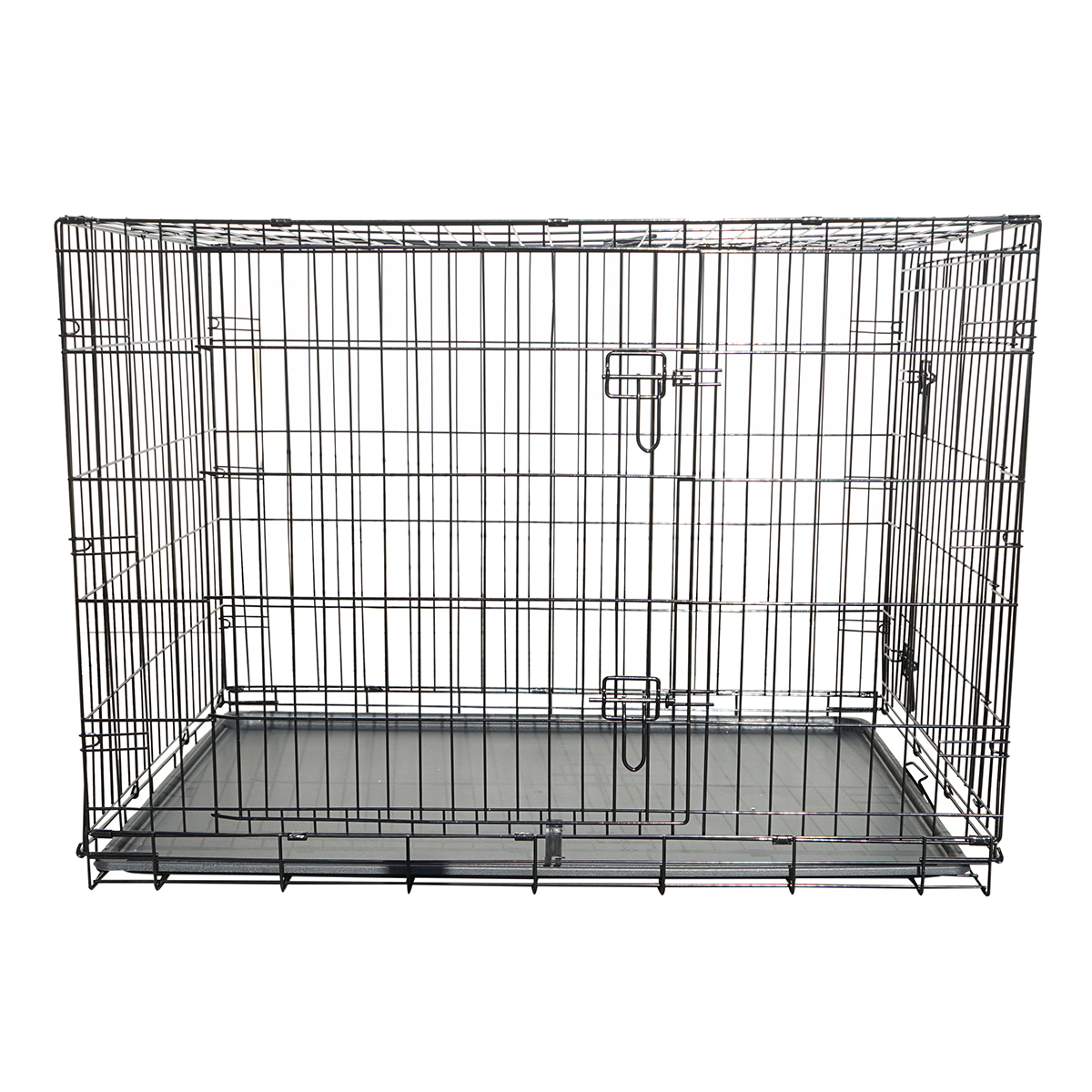 Cusca transport animale pliabila din metal, 2 usi, tava detasabila, maner, 122x75.5x84 cm