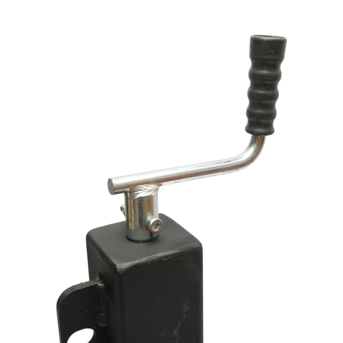 Picior de sprijin remorca reglabil cu manivela 58 cm, fixare laterala, sarcina maxima 4000 kg, inaltime minima 577 mm, cilindru 80x80x4 mm, distanta gauri laterale 90 mm