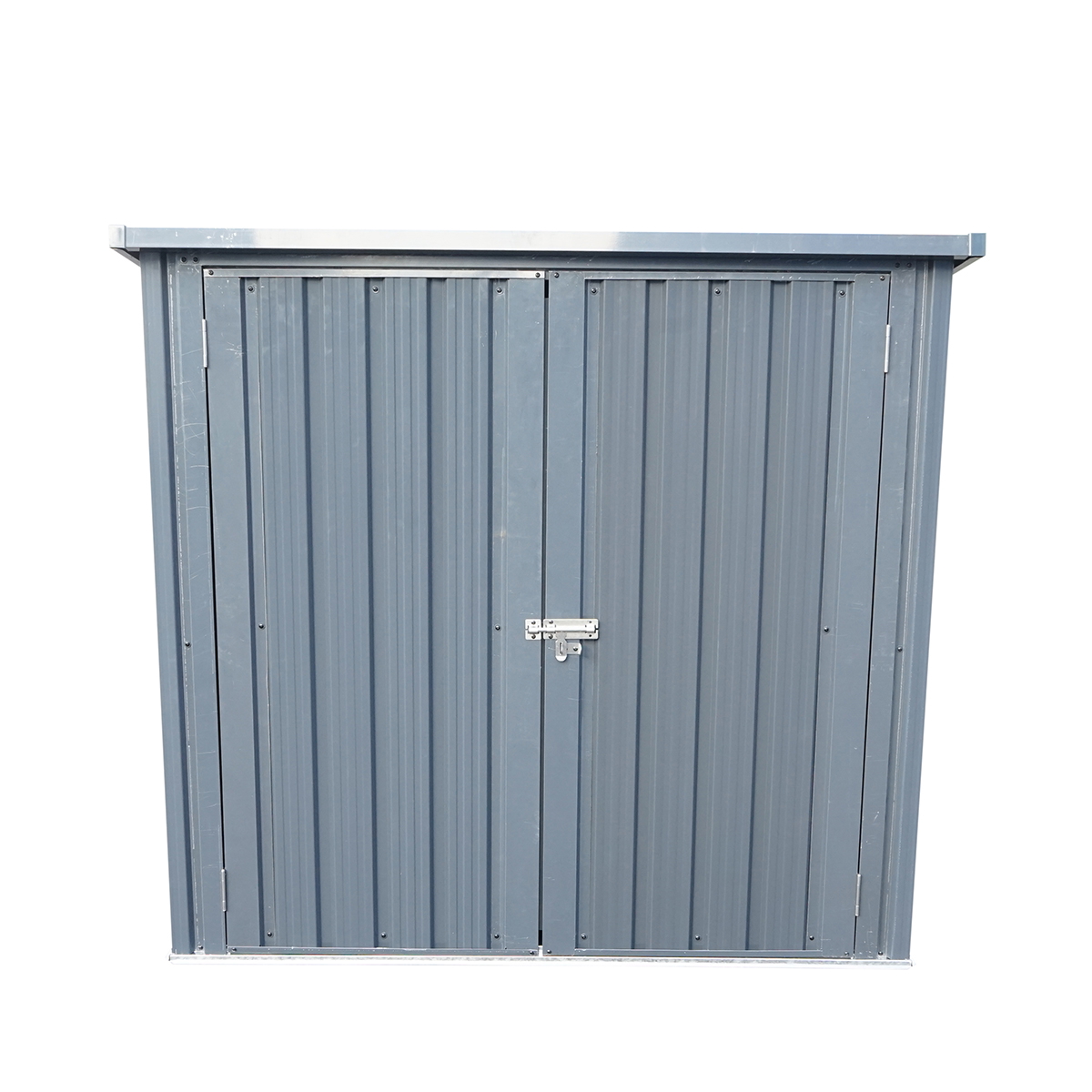 Magazie metalica pubele gunoi 86x147x134 cm, otel galvanizat, 2 usi, grosime profile 0.6 mm, grosime panouri 0.25 mm, baza 76x141 cm, inaltime spate 122 cm