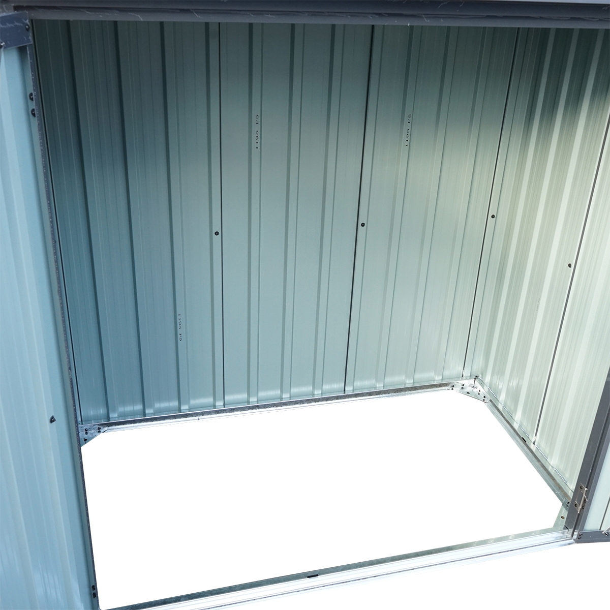 Magazie metalica pubele gunoi 86x147x134 cm, otel galvanizat, 2 usi, grosime profile 0.6 mm, grosime panouri 0.25 mm, baza 76x141 cm, inaltime spate 122 cm