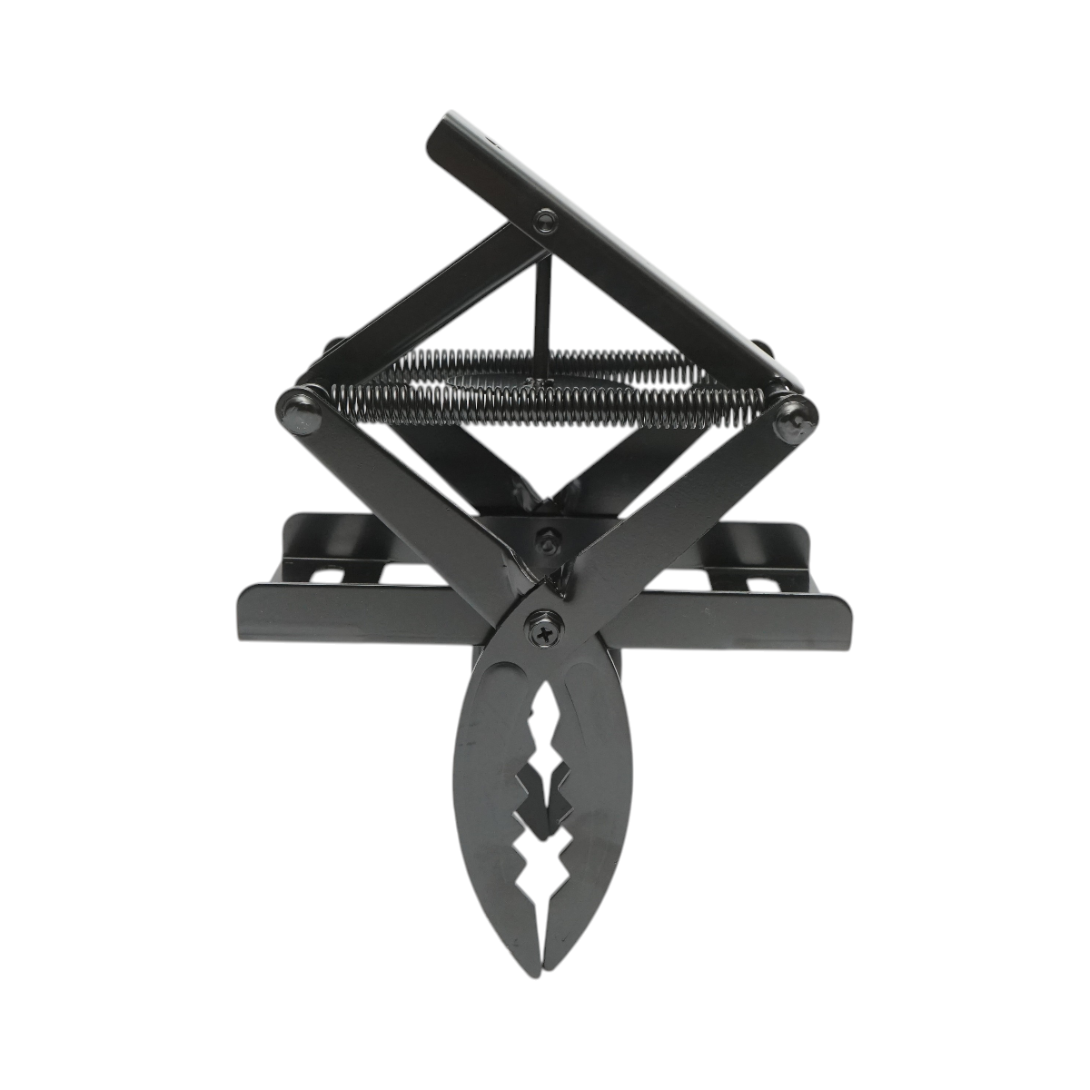 Capcana otel profesionala tip cleste cu falci zimtate, arc dublu si declansare centrala prin disc metalic, 30 x 15 x 20 cm, pentru cartite, popandai, sobolani de camp si soareci de camp