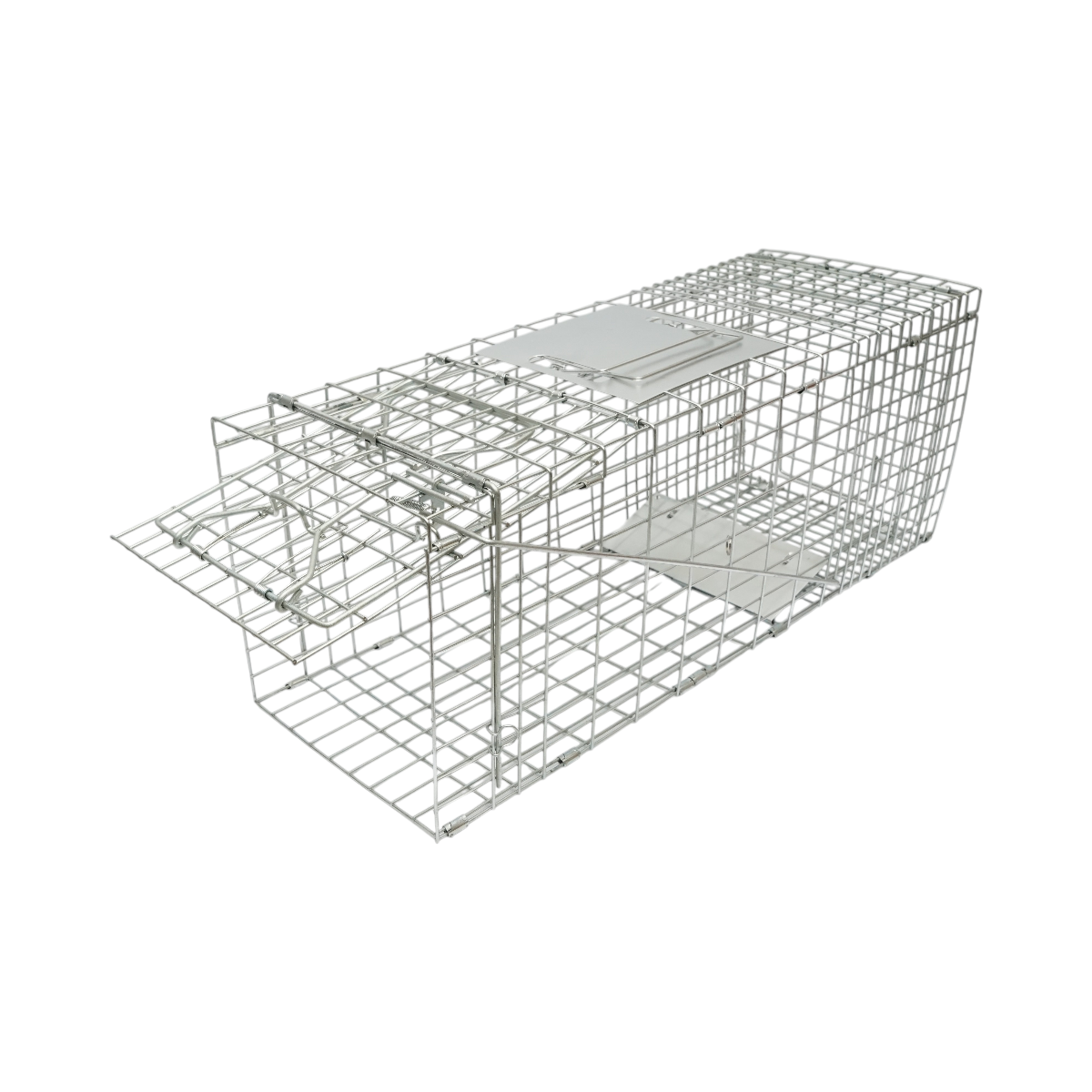 Capcana metalica robusta tip colivie/cusca din otel galvanizat, cu mecanism automat inchidere, plasa groasa, maner transport, pentru capturare vie animale salbatice 78x30x32 cm