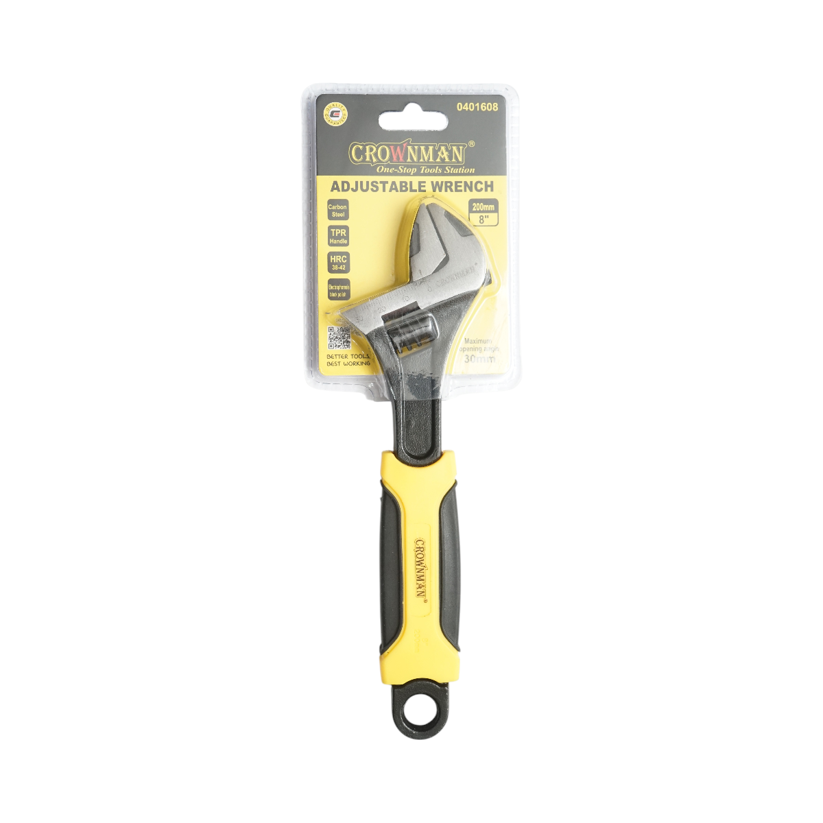 Cheie franceza reglabila 200 mm Crownman, deschidere 30 mm, otel carbon, duritate HRC 38-42, maner TPR
