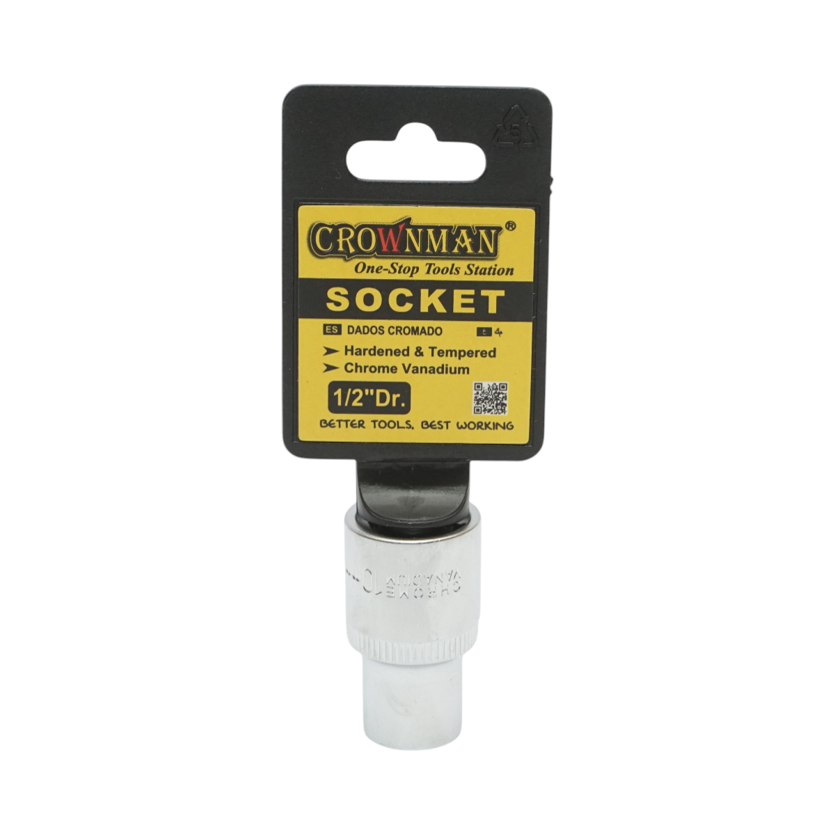 Cheie tubulara CROWNMAN 10 mm, patrat 1/2 inch, Cr-V (otel crom-vanadiu), DIN 3121, lungime 38 mm