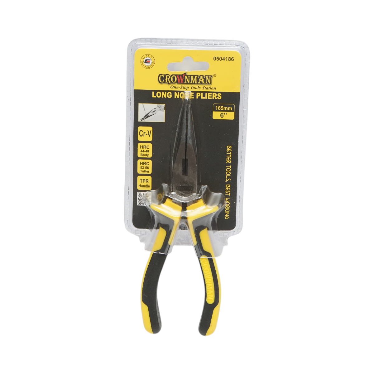 Cleste patent cu varf lung ascutit 165 mm profesional Crownman, Cr-V (otel crom-vanadiu), maner TPR