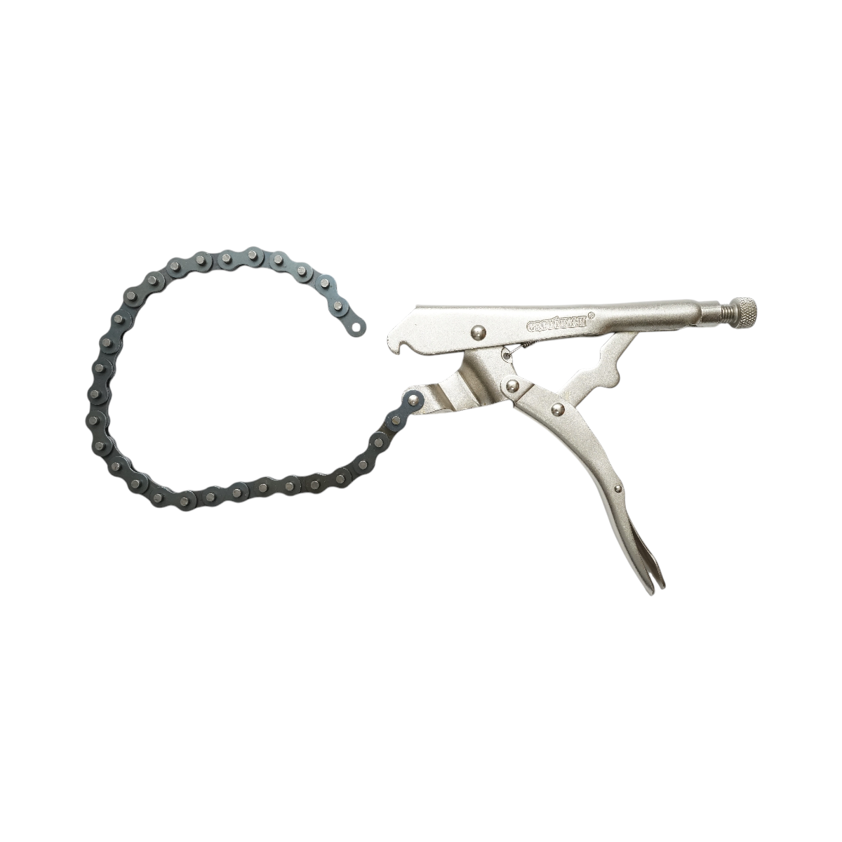 Cleste autoblocant cu lant multifunctional Crownman, otel carbon, HRC 50-52, lungime cleste 250 mm, lungime lant 485 mm