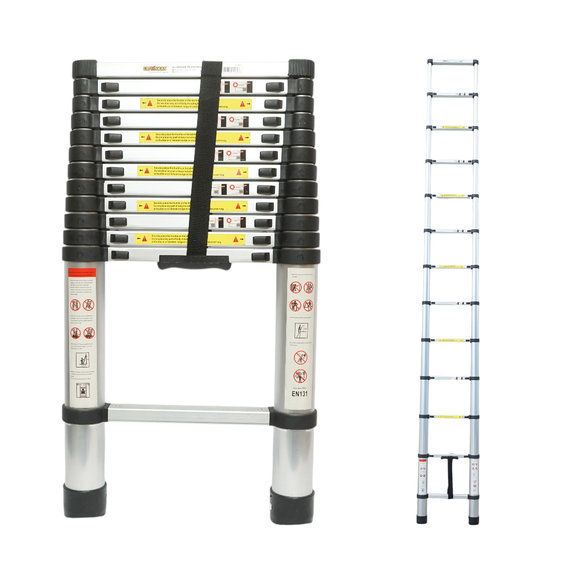 Scara aluminiu telescopica Crownman 3.8 m, 13 trepte antiderapante, inaltime inchisa 85 cm, latime 47 cm, distanta intre trepte 30 cm, sarcina maxima 150 Kg