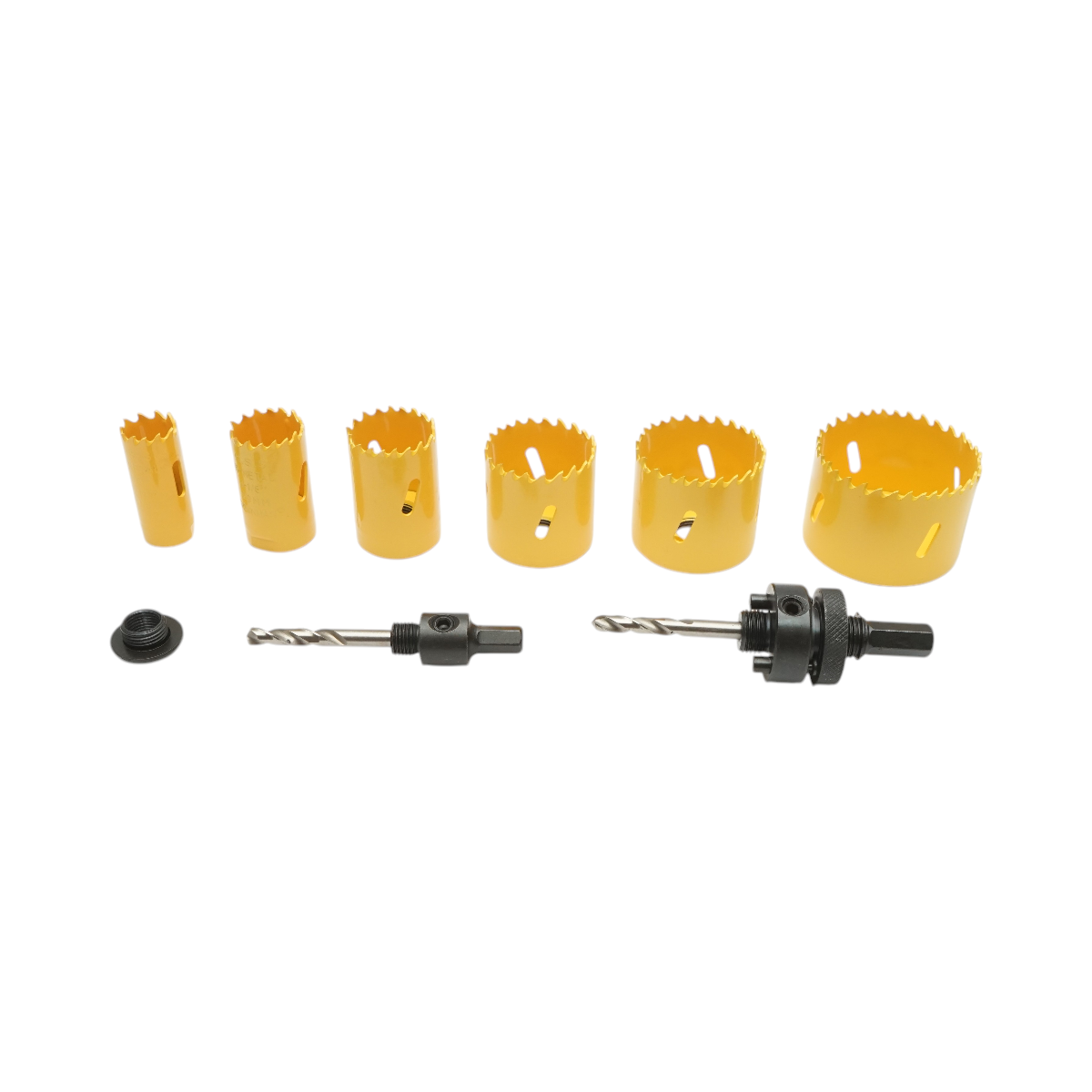 Set carote circulare Bi-Metal CROWNMAN 9 piese, 22-64mm, pentru lemn, rigips, PVC, adaptor hex 3/8 si 7/16