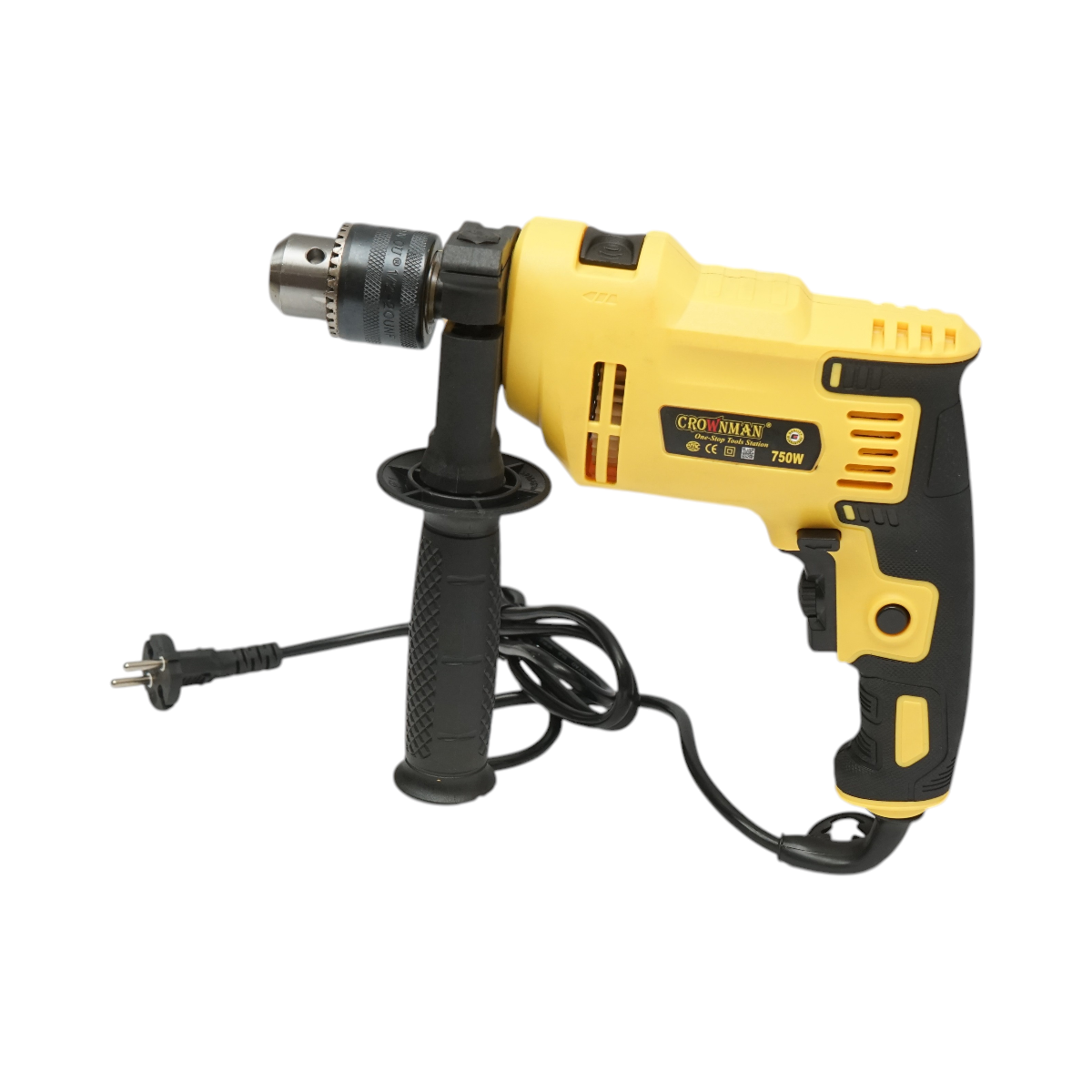 Bormasina cu impact Crownman 750W, 220V, 50/60Hz, turatie 0-3000 r/min, mandrina 1.5-13 mm, functionare stanga/dreapta