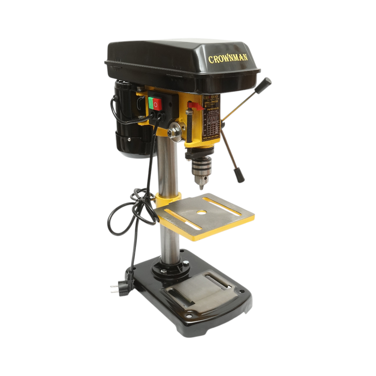 Masina de gaurit cu coloana Crownman 350W, 220V, 5 viteze 620-2620 RPM, mandrina 13mm, diametru gaurire 1.5-13mm, masa 160x160 mm