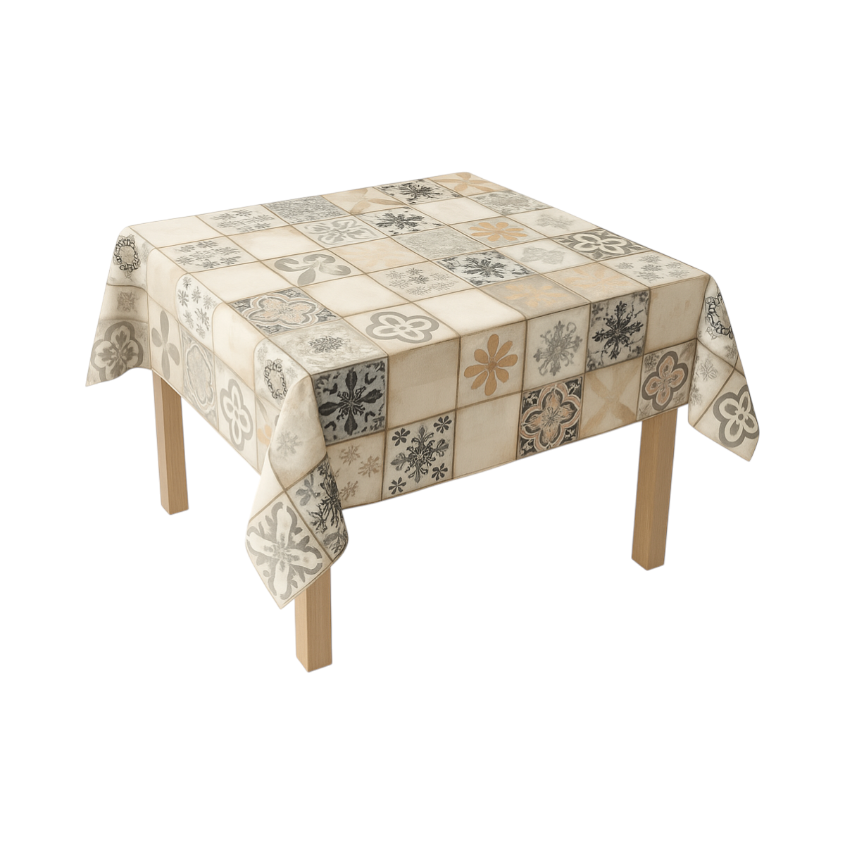 Rola fata de masa decorativa PVC Breckner Germany, model Mozaic natur, 1.37x20 m, grosime 0.18 mm, textil 45 g/mp