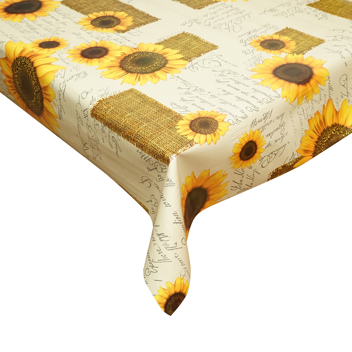 Rola fata de masa decorativa PVC Breckner Germany, model Rustic floarea soarelui, 1.37x20 m, grosime 0.18 mm, textil 45 g/mp