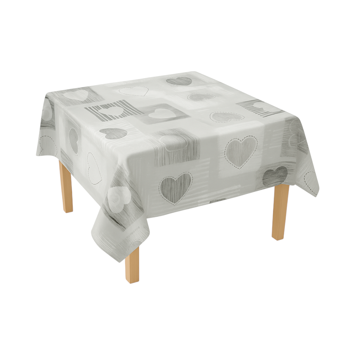 Rola fata de masa decorativa PVC Breckner Germany, model Inimi gri, 1.37x20 m, grosime 0.18 mm, textil 45 g/mp